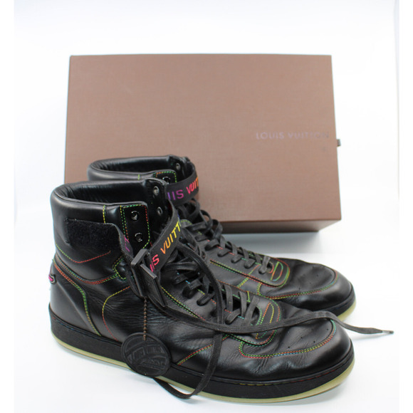B50 Auth LOUIS VUITTON Rivoli Black Rainbow Calfskin Sneakers Sz LV 9.5 US 10.5 - Picture 1 of 7